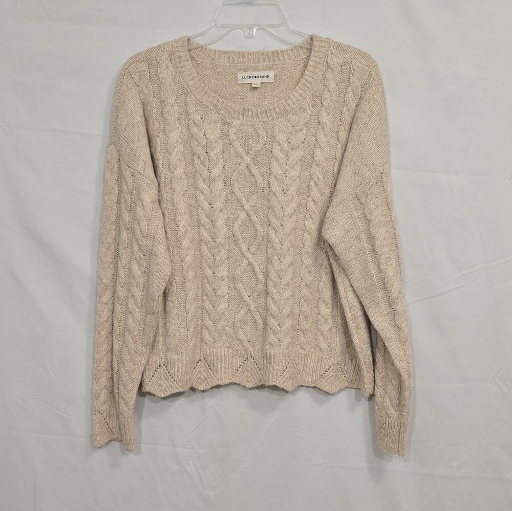 Lucky Brand Women's Lg Cream Cable-Knit Crew Neck Pullover Sweater Metallic NWT
